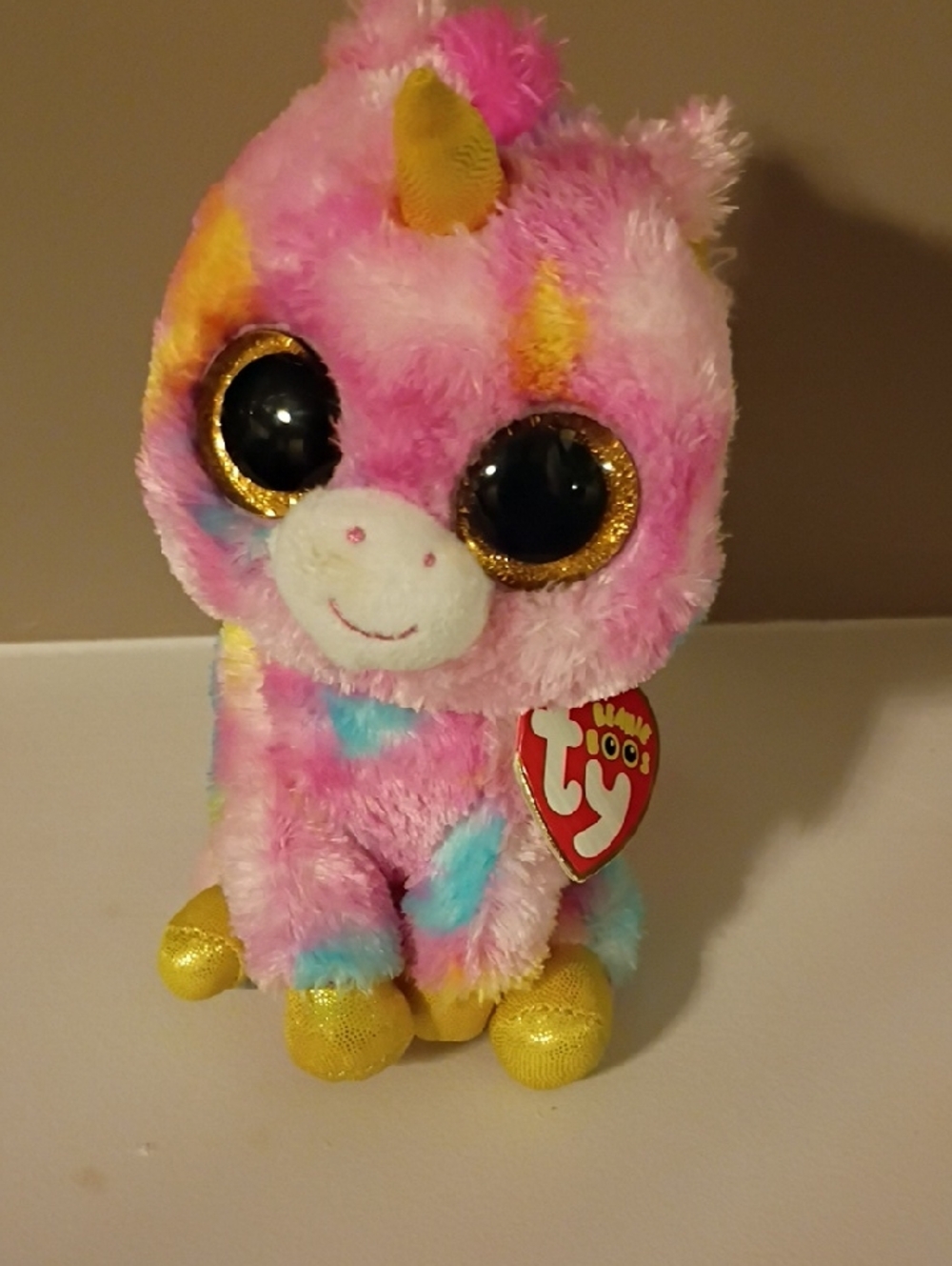 Ty Pink Multicolor Unicorn Plush with Gold Accents